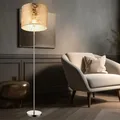 Produktbild: Standleuchte Wohnzimmerlampe Stehleuchte E27 Metall Textilschirm gold H 160 cm