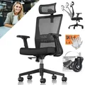Produktbild: KESSER® Bürostuhl mit verstellbaren Armlehnen Drehstuhl mit Lendenwirbelstütze Rückenschonend Schreibtischstuhl ergonomisch mit Kopfstütze Office Chair Wippfunktion bis 125° mit 5x Gummirollen