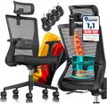 Produktbild: KESSER® Bürostuhl Ergonomisch mit verstellbaren Armlehnen | Drehstuhl mit Lendenwirbelstütze Rückenschonend | Schreibtischstuhl mit Kopfstütze | Office Chair Wippfunktion bis 125° mit 5X Gummirollen