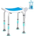 Produktbild: VEVOR Duschhocker Duschstuhl 360–490 mm Höhenverstellbar, Badhocker Badsitz 158,8 kg Tragfähigkeit, Stabiler Duschhocker Duschhilfe Badewannen Aluminiumlegierung-Rahmen, Duschsitz Badhocker Blau