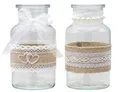 Produktbild: ZauberDeko Tischvase 2 Vasen Gläser Spitze Creme Hochzeit Vintage Tischdeko