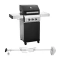 Produktbild: TAINO BLACK 2+1 Set Drehspieß Gasgrill 2 Brenner mit Seitenkocher Matt Fettwanne Edelstahl Rotisserie mit Motor Schwarz