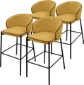 Produktbild: ML-Design Barhocker 4er Set Senf Stoffbezug 76 cm hoch Gepolsterte Barstühle mit Metallgestell Rückenlehne & Fußstütze Küchenstühle Bistrohocker