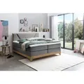 Produktbild: Belanoti Riviera Boxspringbett 180x200 Eiche 7-Zonen Taschenfederkern Matratze inkl Visco Topper Bett 180x200 in der Farbe Anthrazit H2/H3 Polsterb... - Dunkelgrau