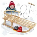 Produktbild: BambiniWelt by Rafael K. Schlitten CE-Holzschlitten mit Rückenlehne + Zugseil Rodel Kinder Schlitten 90cm