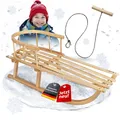 Produktbild: BAMBINIWELT CE-Holzschlitten Rodel Kinder Schlitten 90cm mit Zugseil Rückenlehne