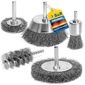 Produktbild: S&R Drahtbürste Set 5-teilig für Bohrmaschine, gewellter Stahldraht - Rundschaft 6mm - Abtragen und Polieren; Im Set: Scheiben-, Topf-, Pinsel- und Zylinderstahlbürste