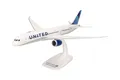 Produktbild: Herpa Snap-Fit Modellflugzeug United Airlines Boeing 787-9 Dreamliner Miniatur im Maßstab 1:200, Sammlerstück, Modell mit Standfuß, Kunststoff