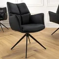 Produktbild: riess-ambiente Drehbarer Stuhl PAPILLON schwarz Echtleder schwarzes Metallgestell mit Armlehne Esszimmerstuhl Essstuhl