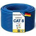 Produktbild: PremiumX 50m CAT 8 Verlegekabel | 40Gbit 2000MHz | S/FTP PIMF AWG22 Reinkupfer | Eca LSZH FRNC Halogenfrei | Profi LAN Netzwerk Datenkabel Simplex