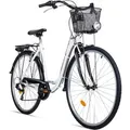 Produktbild: Bergsteiger Florenz Damenfahrrad 28 Zoll, 7-GG-Shimano, mit Korb, Licht, Rücklicht mit Standlichtfunktion, Rahmenhöhe 51 cm, im Retro-Design, Far... - Weiß