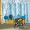 Produktbild: heimtexland Gardinen Jacquard Store mit Kräuselband weiß halb-transparent, Blumen Bordüre gebogt, Vorhang Typ1 - Querbehang gerafft H47 cm mit 11 Bögen für Fensterbreiten von 330-355 cm