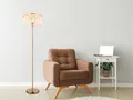 Produktbild: Ausgefallene LED Stehlampe Wohnzimmer Ecke hinter Sofa & Schlafzimmer Retro Gold