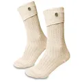 Produktbild: Steigenhöfer Manufaktur Trachtensocken Herren und Damen Lang – Klassische Trachtenstrümpfe im Zopfmuster – Oktoberfest Strümpfe aus Baumwolle für Männer & Frauen – Beige mit Edelweiß – 35-38