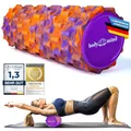 Produktbild: Body & Mind® Faszienrolle Massage-Rolle Fitnessrolle Sportrolle Therapierolle; Faszien-Training am Oberkörper, Nacken, Rücken, Beine, Waden & allen anderen Muskelgruppen; 33 x 14,5 cm; Orange-Lila