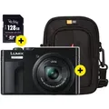 Produktbild: Panasonic Lumix DC-TZ99 Schwarz | ✔️ Kostenloses Case Logic DCB-313 Täschchen & 128GB Speicherkarte
