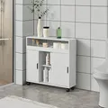 Produktbild: [en.casa] Badezimmerschrank Lumijoki Kommode Weiß mit Schiebetür Badschrank Mehrzweckschrank Nischenschrank mit Rollen