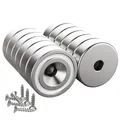 Produktbild: Magnetpro 12 Stück Magnete 7 KG Kraft 16 x 5 mm mit Loch und Kapsel, Senkkopf-Topfmagnet mit Schrauben
