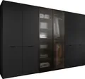 Produktbild: Drehtürenschrank mit Schubladen Falttürenschrank 6-türig Schrank mit Einlegeböden und Kleiderstange, Schlafzimmer - Schrank Minewra 300 - Schwarz Flutes