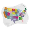 Produktbild: ABAKUHAUS Karte Platzmatten, USA Karte Namen der Staaten Amerika Geographie Kartographie Thema, Waschbare Stoff Esszimmer Küche Tischdekorations Digitaldruck, Magenta
