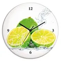 Produktbild: ARTLAND Wanddeko Wanduhr ohne Tickgeräusche Glas Quarzuhr Ø 30 cm Rund Lautlos Obst Früchte Limette im Wasser Modern Food T5SN