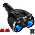 Produktbild: USB C Auto Ladegerät Zigarettenanzünder Verteiler Adapter Splitter Typ C KFZ Ladegerät 2 Fach Steckdose 12V/24V DC 120W mit LED 12V/24V DC 120W LED Voltmeter Schalter Dual USB Port