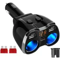 Produktbild: Doppelsteckdose Auto Ladegerät Typ C 12V/24V DC 120W mit LED Voltmeter Schalter
