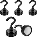 Produktbild: POPPSTAR 5 Stück Magnethaken schwarz extra stark (Haftkraft 23 kg, Länge 4,5 cm, Durchmesser 2,5 cm) Neodym Magnet-Haken groß
