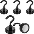 Produktbild: Poppstar 5 Stück Neodym Magnethaken schwarz (Haftkraft 23 kg, Länge 4,5cm)
