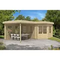 Produktbild: 5-eck Gartenhaus Pepe Gartenhaus Aus Holz, Holzhaus Mit 40 Mm Wandstärke Inklusive Terrasse, Blockbohlenhaus Mit Montagematerial - Alpholz