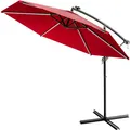 Produktbild: Kingsleeve® Ampelschirm LED Beleuchtung UV Schutz 80+ Solar Ständer Schutzhülle Windsicherung 350cm Groß Kurbel Balkon Terrasse Garten Sonnenschirm Rot