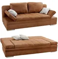 Produktbild: Funktionssofa mit Gästebett u.Bettkasten B200/T100/H84 cm, Armlehnen verstellbar, Liegefläche 148x200 cm, Wellenunterfederung, Bezug Mikrofaser in Antikleder-Optik m. Steppung in Braun Curry / 15117