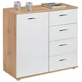 Produktbild: CARO-Möbel Kommode Sideboard Schrank Chicago in Wotan Eiche/weiß, mit 1 Tür und 4 Schubladen Highboard