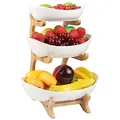 Produktbild: Fruchtkuchen Stehen, Mehrstöckiger Keramik-Obstkübel Küche Ablagekorb Arbeitsplatte Dekoschalen 3 Stöckig Obstschale Obstkorb Etagere mit Hölzernen Ständern für Küchendekoration Gemüse Obst Snacks