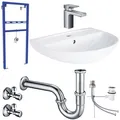 Produktbild: Waschbecken Set 50 cm Hansgrohe Armatur Vorwandelement Siphon Schell Eckventil
