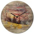 Produktbild: ARTLAND Wanddeko Wanduhr ohne Tickgeräusche aus Holz Quarzuhr lautlos rund Ø 30 cm Alpines Hochland U1RI Landschaften Berge Alpenbilder