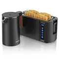 Produktbild: Arendo - Wasserkocher Toaster SET - Edelstahl - Wasserkocher mit Temrpatureinstellung - 45-100 Grad - Warmhaltefunktion - Toaster 4 Scheiben mit Touch Display - mit Brötchaufsatz - Schwarz Matt