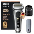 Produktbild: Braun Series 9 Pro+ Rasierer Herren Elektrisch, Elektrorasierer mit 5+1 Ultradünnen Präzisionsklingen, Rasierapparat & Reinigungsstation, Ladeetui, 60 Min Akku, Made in Germany, 9577cc, Silber
