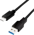 Produktbild: Logilink - USB-Kabel - USB Typ A (M) zu 24 pin USB-C (M) umkehrbar - USB 3.2 Gen 1 - 3 A - 3 m - Schwarz (CU0171)