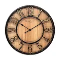 Produktbild: K&L Wall Art große Vintage Wanduhr industrielle Landhaus Wanduhren Holz-Metalloptik ohne Tickgeräusch lautlose Uhr (Farmhouse Brown, Ø 30cm)