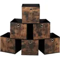 Produktbild: Relaxdays Aufbewahrungsbox, 6er Set, HxBxT: 26x26x26 cm, Stoff, Holzoptik, Griffloch, faltbare Regalboxen, schwarz/braun
