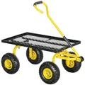 Produktbild: Outsunny Transportwagen für Garten, Handwagen, 4 Räder, 94 x 48,5 x 100 cm, max. Belastung 150 kg, Metall, Gelb