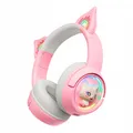 Produktbild: Gaming Headset Pink LED 7.1 mit Ohren Mikrofon USB Bluetooth
