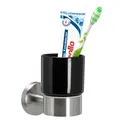 Produktbild: bremermann Bad-Serie Piazza - Becherhalter, Zahnputzbecherhalter inkl. Wandhalterung, Zahnbürstenhalter aus schwarzer Keramik und Edelstahl matt