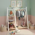Produktbild: Bellabino Ryck Kleiderstange für Kinder – Kleiderständer aus Massivholz Natur/Weiß mit 4 Ablageflächen – Montessori Kindergarderobe für Jungen & Mädchen – Garderobe mit Schuhablage für Kinderzimmer