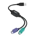 Produktbild: Perixx PERIPRO-401 PS2 auf USB Adapter – für Tastatur und Maus mit PS2 Schnittstelle – unterstützt PS2 Port von KVM Switch – integrierter USB-IC