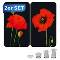 Produktbild: WENKO 2er Glas Herd Abdeck Platten MOHN BLÜTEN Schneide Bretter Küchen Ablage