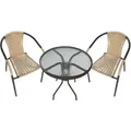 Produktbild: LC Garden »Garvista« Balkonset braun/gelb Metall/Glas Esstisch + 2x Stapelstuhl Sitzgruppe Bistroset