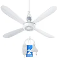 Produktbild: Bestlivings Mobiler Deckenventilator mit Stecker und Schalter, 220V-240V / 5 Watt, Ø40 cm Portabler Decken - Ventilator mit Aufhänger, Energiesparend (Weiß)