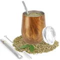 Produktbild: Yerba Mate Gourd Set mit zwei Bombillas 8oz Teetasse aus 18/8 Edelstahl doppe...